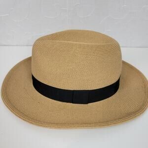 Pineapple & Star Amari Womens Hat Brown Paper Straw Braid Banded Beach Sun Hat